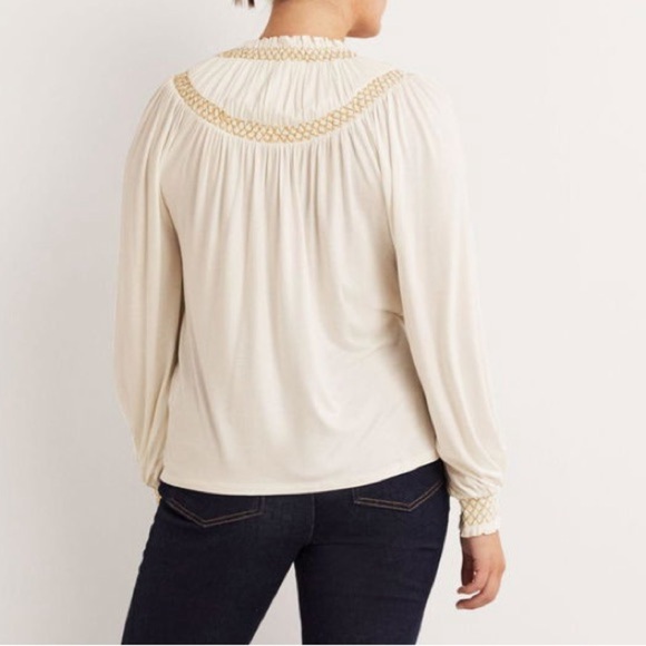 NWT Boden yoke smocked metallic cream long sleeve top blouse - Picture 4 of 4